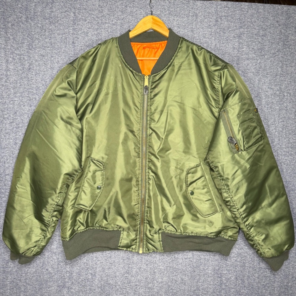 Rothco MA-1 Flight Jacket Men 4XL Sage Green Reversible Orange Bomber Read
